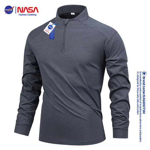NASA half turtleneck zip-up quick-drying long-sleeved T-shirt men's outdoor sports fitness running basketball training cycling jersey Y black M M recommended 110-125Jin Jin equals 0.5 kg