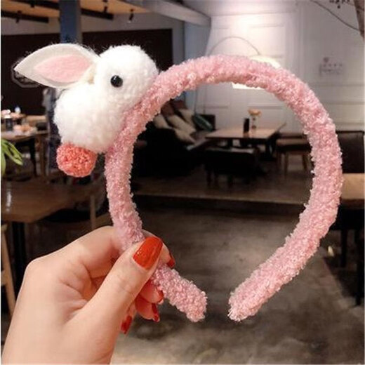 Rongxia little girl hair accessories, children's bow, plush hair hoop, hairpin, autumn and winter cute face wash headband, pink rabbit