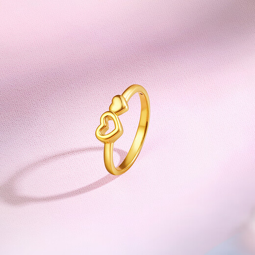 Saturday Fortune (ZLF) Gold Ring Women's 5D Hard Gold Two Hearts Solid Gold Ring Pricing No. 12-0.91g