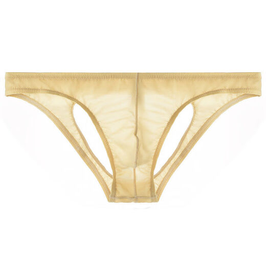 Ice silk double thong men's transparent underwear men's back empty hip lift seamless low waist sexy pants for boys solid color white M