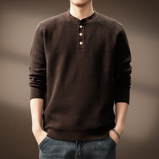 Bmuvlss luxury high-end brand men's American trendy Henry collar sweater for men 2025 autumn and winter pineapple plaid sweater for men red coffee S suitable for 90-110Jin Jin equals 0.5 kg