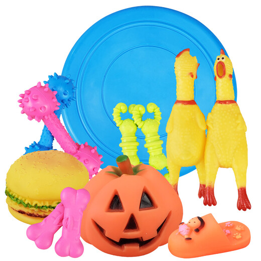 Gasgo Pet Dog Toy Dog Golden Retriever Teddy Interactive Frisbee Teething Relief and Sounding Set Dog Toy 8-piece Set