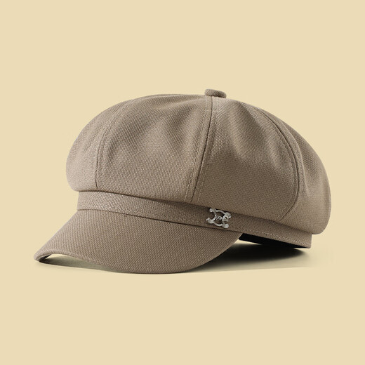 Seven-color spun beret for women in autumn and winter, simple, casual, versatile, big head circumference, small face, fashionable retro ladies hat, light coffee