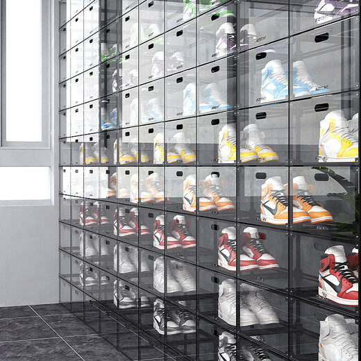 Shoe cabinet fully see-through transparent acrylic shoe box shoe wall display cabinet a sneaker storage box j internet celebrity shoe rack collection side classic black 8 pieces 325x270x190mm