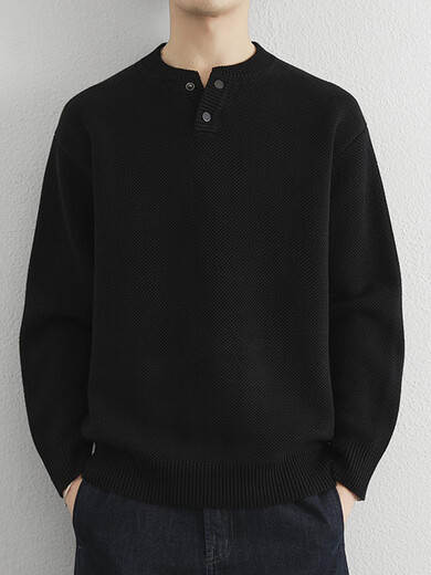 Simple Henry collar sweater for men in autumn and winter solid color old money style loose sweater, retro versatile thickened top, navy blue M100-115Jin Jin equals 0.5kg, one size fits all