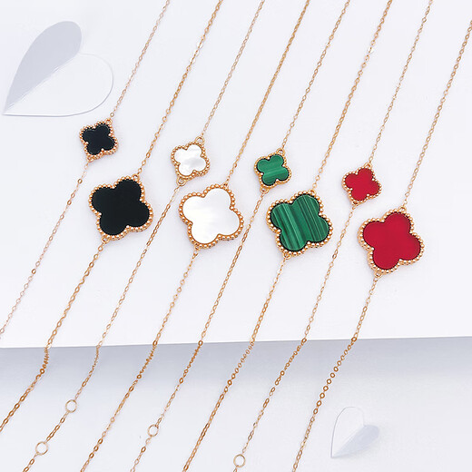 18K gold four-leaf clover bracelet AU750 color gold rose gold gold five-flower bracelet red agate birthday gift for girl rose gold red agate