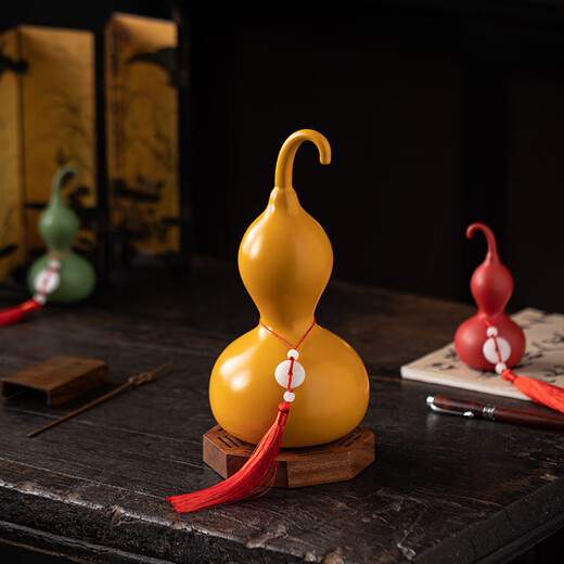 Yuxuan Creative Gifts Large Gourd Ornament Home Office Desktop Decoration Housewarming Gift Mascot Five Elements Gourd-Fire Red Small-Base