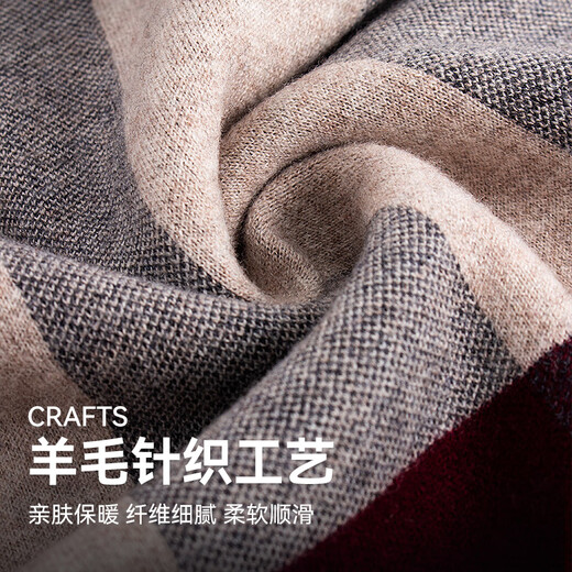 Shanghai Story Autumn and Winter New Sheep Wool Knitted Scarf Thickened and Soft Men's Scarf Gift Box as a Gift for Elders Glazed Time-Brown Kag
