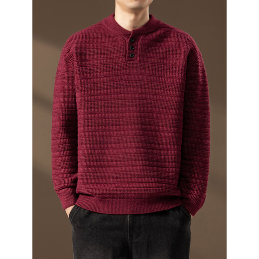 Zimei American retro Henry collar sweater for men in autumn and winter thickened jacquard loose casual sweater for men, brown M _115Jin Jin is equal to within 0.5 kg