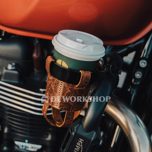 PJbaboo motorcycle retro water cup holder bicycle water bottle holder special water cup coffee cup holder milk tea holder wasteland black cowhide-metallic silver