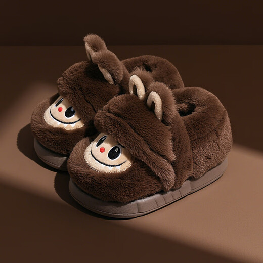 LAbubu Children's Cotton Slippers Winter Boys and Girls Indoor Warm Cartoon Velvet Anti-Slip Cotton Shoes with Heel Dark Brown Color 20 Inner Length cm 210 Size Suitable for Feet Length 19cm