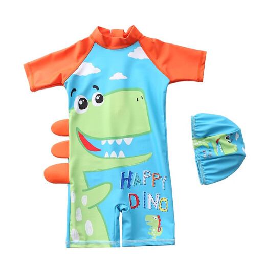 New children's swimsuit boy suit boy one-piece child small, medium and large children's swimsuit baby sun protection swimsuit dark green_white cloud green dinosaur 165 S_(70-80cm_15-20Jin Jin equals 0.5 kg)