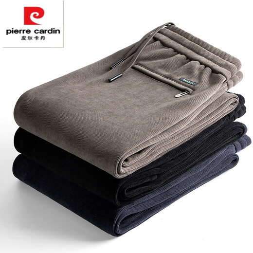Pierre Cardin Autumn and Winter Velvet Corduroy Men's Pants Elastic Waist Straight Leg Loose Sports Pants Dark Gray Velvet Corduroy Thickened XL 130-150Jin Jin equals 0.5 kg