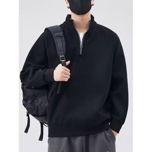 American half-zip sweatshirt for young men in spring and autumn, student ins long-sleeved T-shirt with bottoming henley shirt, green XL