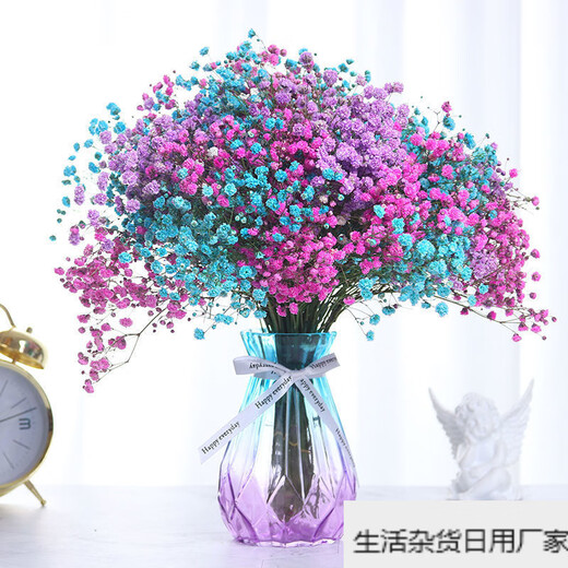 Gypsophila dried flower bouquet air-dried real flowers living room decoration new house decoration ornaments table flower arrangement small fresh orange Gypsophila-including diamond vase