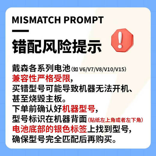 Suitable for Dyson vacuum cleaner battery V6V7V8V10 rechargeable lithium battery replacement battery replacement accessories 3C certified battery safety warranty suitable for Dyson V8 6000mAh