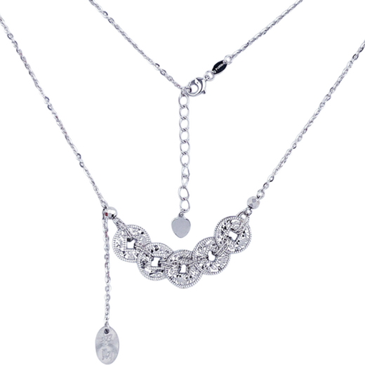 Laomiao PT950 Platinum Necklace Five Emperors Coin Set Chain Crushed Ice Clavicle Chain 2025 Style Birthday Gift for Girlfriend and Wife Platinum Crushed Ice Five Emperors Coin Set Chain Approximately 9.57g