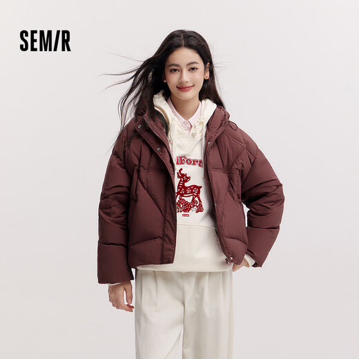 Semir 90 velvet down jacket for women Qiji red coat loose hooded slimming three-proof top 101125113005