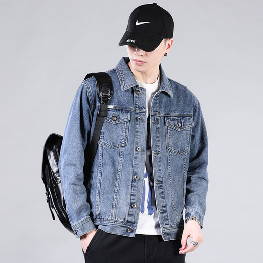ROYAL PALM POLO SPORTS CLUB New Men's Denim Jacket Jacket Men's Trendy Brand Handsome Spring and Autumn Loose Casual Jacket Light Blue-9008 4XL Weight 175-190Jin Jin equals 0.5 kg