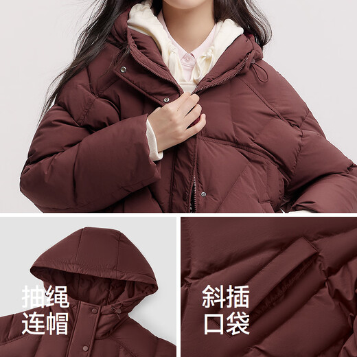 Semir 90 velvet down jacket for women Qiji red coat loose hooded slimming three-proof top 101125113005