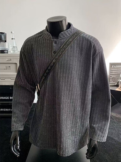 Yingtang herringbone pattern long-sleeved T-shirt for men spring and autumn new Henry collar bottoming shirt loose casual top for men YZXS-CT04 white M