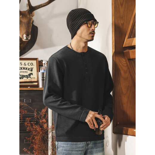 Mao Rong Warm Autumn American Revival Old Money Henry Collar Sweater Men's Spring and Autumn New Style Knitted Sweater Top Loose Lazy Style Wool Blue Gray S_Suitable for 90-110Jin Jin is equal to 0.5 kg