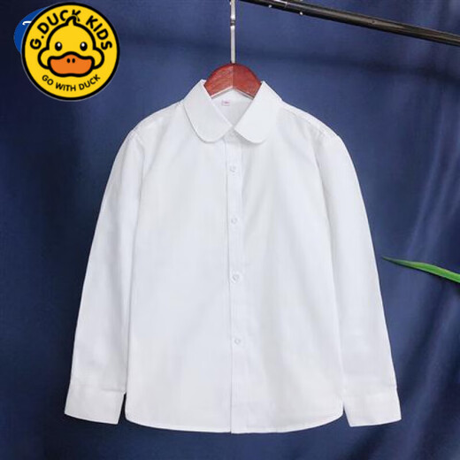 G.duck girls long-sleeved white shirt spring and autumn middle and large children's campus pure cotton white shirt children's girls primary school uniform style lace long sleeves plus velvet 160 cm suitable for 150-160cm age 10-12 years old