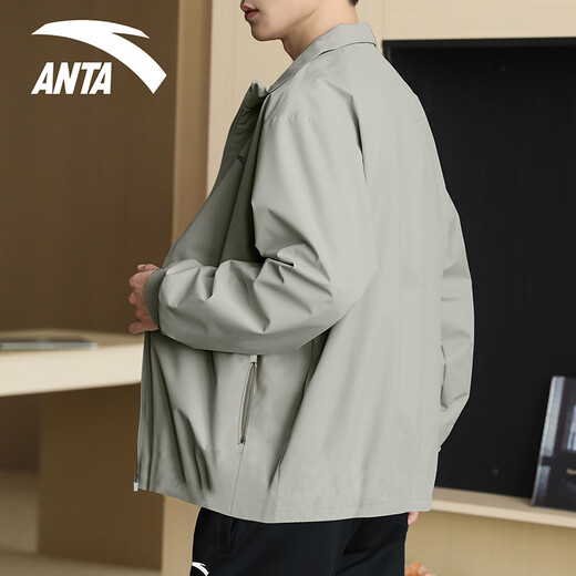 ANTA (ANTA) velvet stand-up collar jacket for men 2025 winter new style young men's outdoor casual thickened windbreaker jacket top velvet stand-up collar style 7605-1 floating gray L /175 suitable for 120-140 Jin Jin equals 0.5 kg