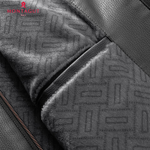 Montagut velvet lining & lychee texture winter thick warm men's jacket business lapel leather jacket for men gray XL /52