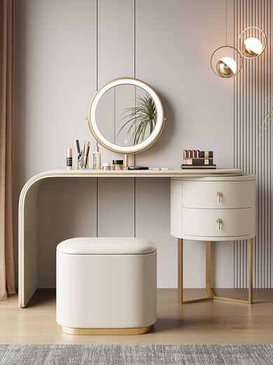 Xiyin Italian style bedside table and dressing table new light luxury high-end minimalist style bedroom modern simple small apartment collection off-white dressing table + makeup stool + mirror with lamp assembly 0.8 meters
