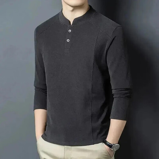 Fashionable and luxurious autumn and winter double-sided German velvet bottoming shirt men's Henry collar trendy versatile stand-up collar sweatshirt blue one size XL 130-145Jin Jin equals 0.5 kg