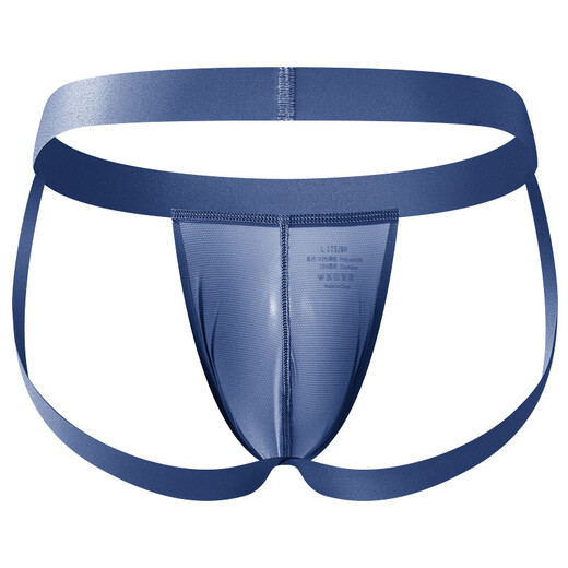 Wangjiang (WANGJIANG) men's double thong ice silk sexy thong men's summer ultra-thin transparent T-pants exposed black M