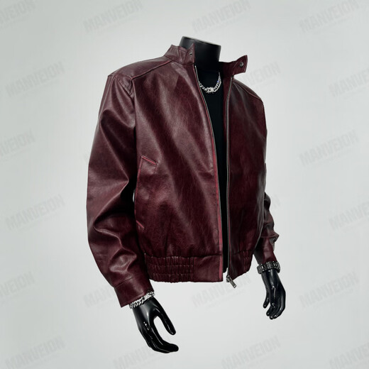 MANVEION Red Rabbit Retro Motorcycle Leather Jacket Bomber Thick Warm Autumn and Winter Shoulder Stand Collar Jacket Red Rabbit (Limited to the Year of the Horse)