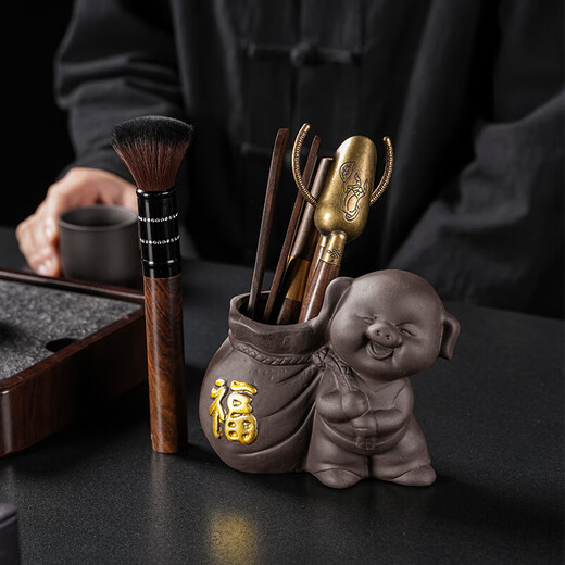 Zisha Tea Ceremony Six Gentlemen Kung Fu Tea Set Accessories Tea Table Tea Table Tea Making Tools Tea Knife Tea Clamp Tea Spoon Zisha God of Wealth-Brush Six Gentlemen