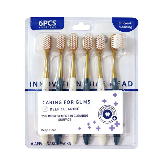Jepoo (same style as Sam) soft-bristle toothbrush, wide-head toothbrush, adult home gum protection, soft bristles, 6 pieces *1 row