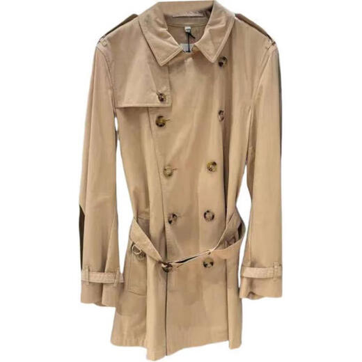 Burberry (BURBERRY) FW23 solid color double-breasted lapel mid-length long-sleeved windbreaker men's beige beige one size 48