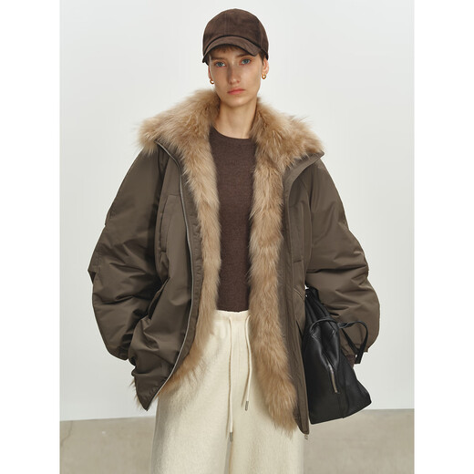 MSBEAST Miss Beast Temperature-locking raccoon fur collar + 90 white goose down silhouette down fur pie jacket丨Snow Traveler Cream White S