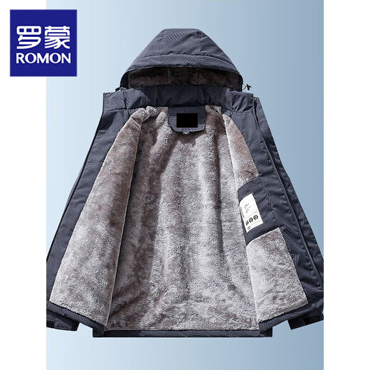ROMON 2025 new velvet cotton coat winter thickened warm middle-aged casual cotton jacket men's windproof and waterproof cotton jacket dark gray 2XL recommended 145-160Jin Jin equals 0.5 kg