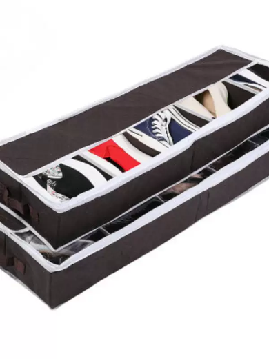 Yusenyi Japanese shoe box Oxford cloth transparent hard grid adjustable storage shoe box Cotton and linen under-bed boot box and bed bottom organizing box Cotton and linen gray 80x25x10cm