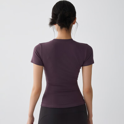 Weightlifting new quick-drying breathable yoga short-sleeved outdoor running sports T-shirt Pilates training fitness clothing Lilac powder waist shaping_tight fit XL
