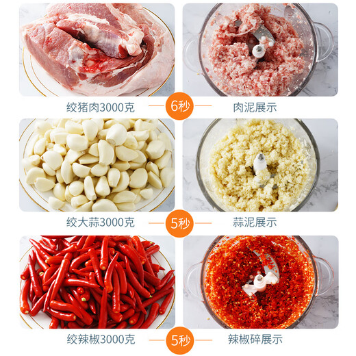 Shijanu garlic artifact electric commercial garlic mincer, cut and press garlic, garlic masher, garlic machine, household ginger and garlic artifact, 3 liters large_minced meat + minced vegetables 300W 2 knives_double stainless steel cups