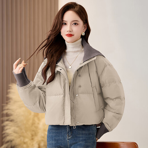 LISM shopping mall same style high-end down jacket fake two pieces super good-looking down jacket women's short style for small people Khaki M