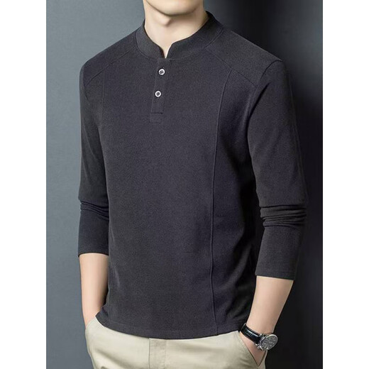 KUXA Tianjun Department Store Men's Wear 2025 New Business Sweater Double-sided German Velvet Bottoming Shirt Men's Henry Collar Long Sleeve Camel Yellow M (Recommended 90-115Jin Jin equals 0.5 kg)