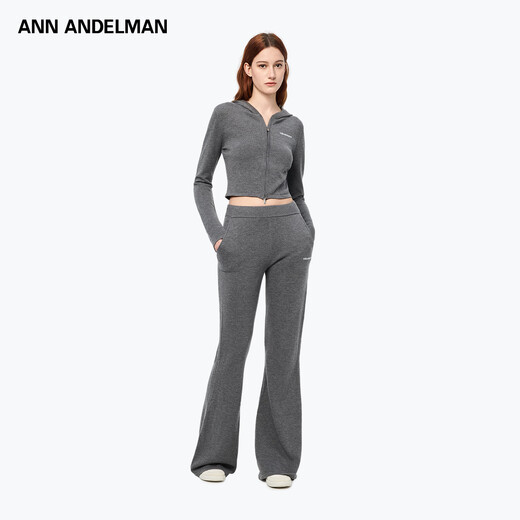 ANN ANDELMAN official direct-selling sweater cardigan coat women's autumn and winter new zipper hooded sweater top dark gray S