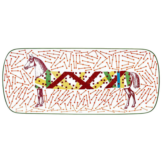 Hermes (HERMES) fun horse carriage Limoges ceramic long cake plate fish plate color plate plate color original box 36.5cmx15.5cm