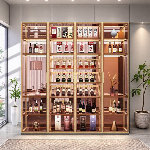 Yusenyi wall-mounted custom-made glass wine cabinet wine cabinet brushed gold display cabinet eight doors