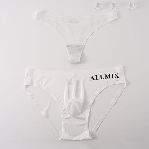 Fangluyu sexy pure lust style couple underwear ice silk seamless men and women pair of triangle thong underwear 2025 new summer thin black male L + female M