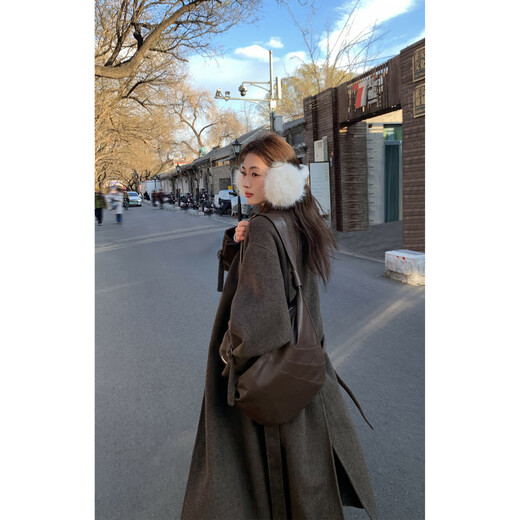 Pusumede Fenglvmange wool double-sided woolen coat for women, loose temperament, mid-length woolen coat, brown (100% wool), ready stock S