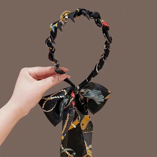 Likashi retro French printed hairband bow headband hairband high skull headband headband hairband women ribbon headband black