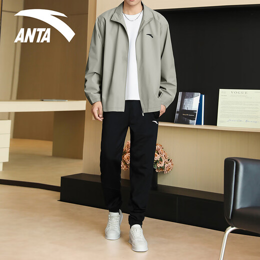ANTA (ANTA) velvet stand-up collar jacket for men 2025 winter new style young men's outdoor casual thickened windbreaker jacket top velvet stand-up collar style 7605-1 floating gray L /175 suitable for 120-140 Jin Jin equals 0.5 kg
